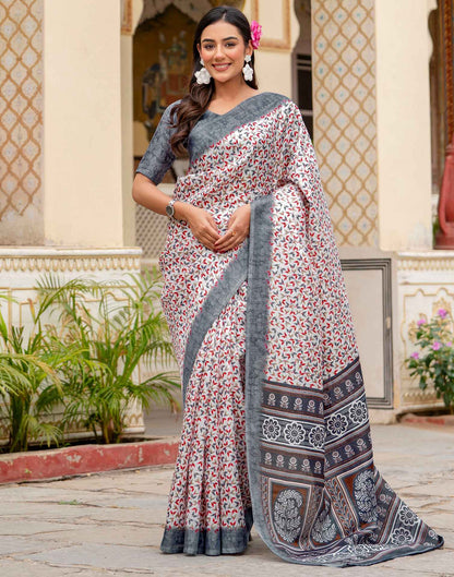 Off White Khadi Printed Saree