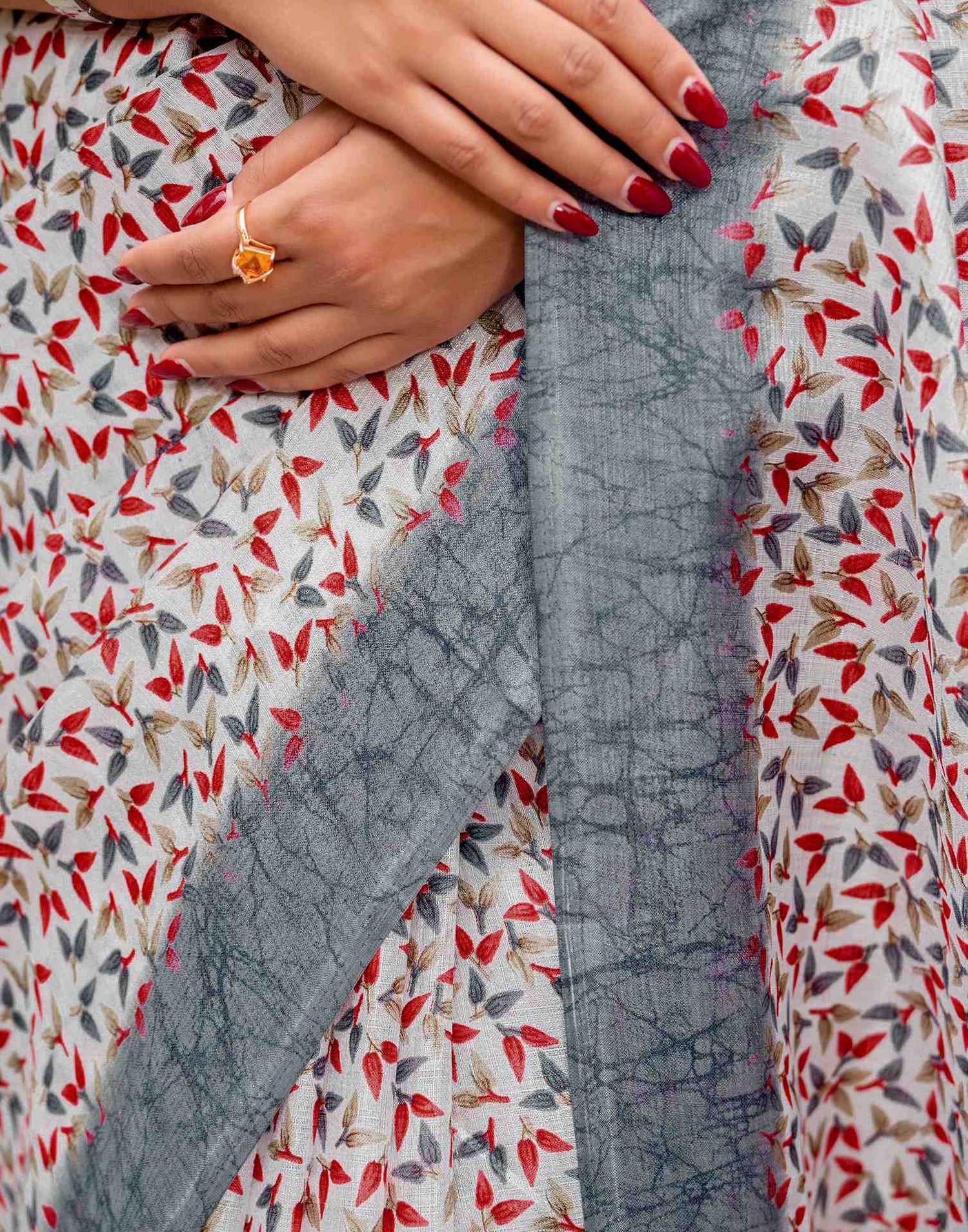 Off White Khadi Printed Saree