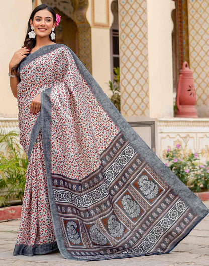 Off White Khadi Printed Saree