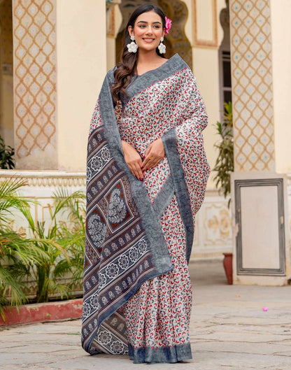 Off White Khadi Printed Saree