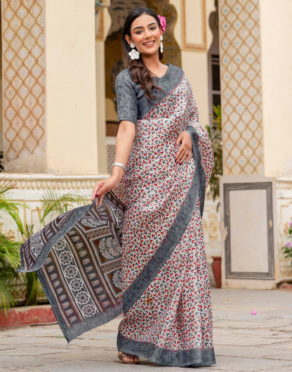 Off White Khadi Printed Saree