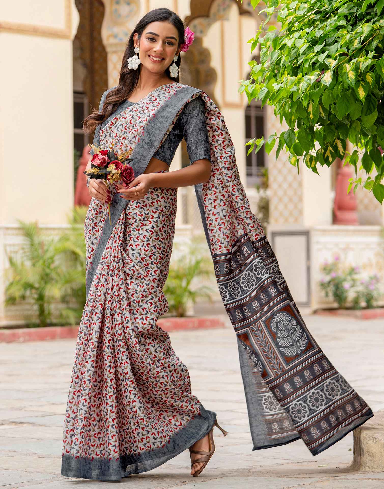Off White Khadi Printed Saree