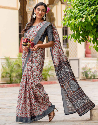 Off White Khadi Printed Saree
