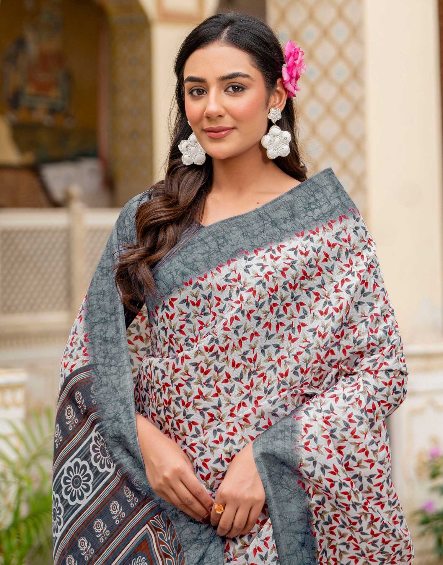 Off White Khadi Printed Saree