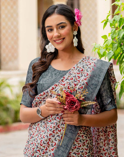 Off White Khadi Printed Saree