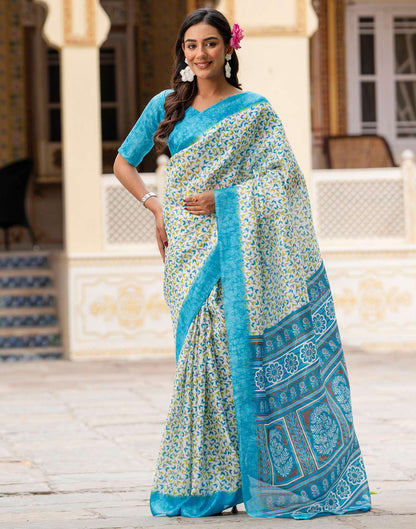 Off White Khadi Printed Saree