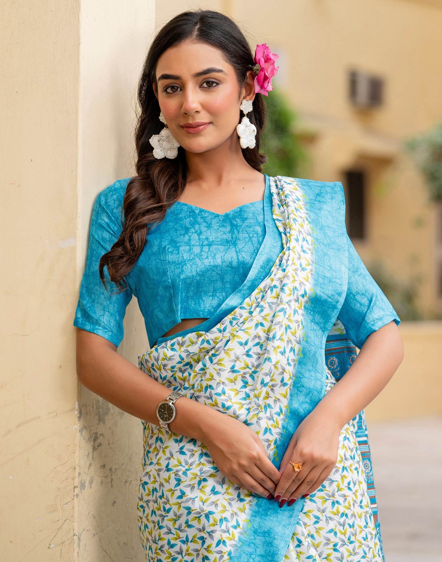 Off White Khadi Printed Saree