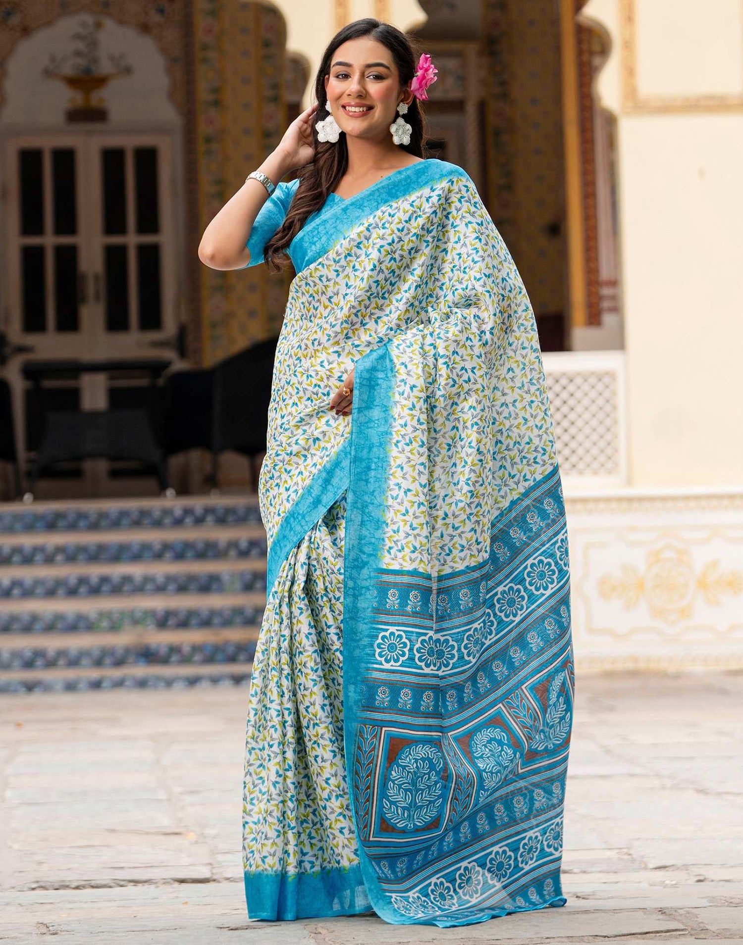 Off White Khadi Printed Saree