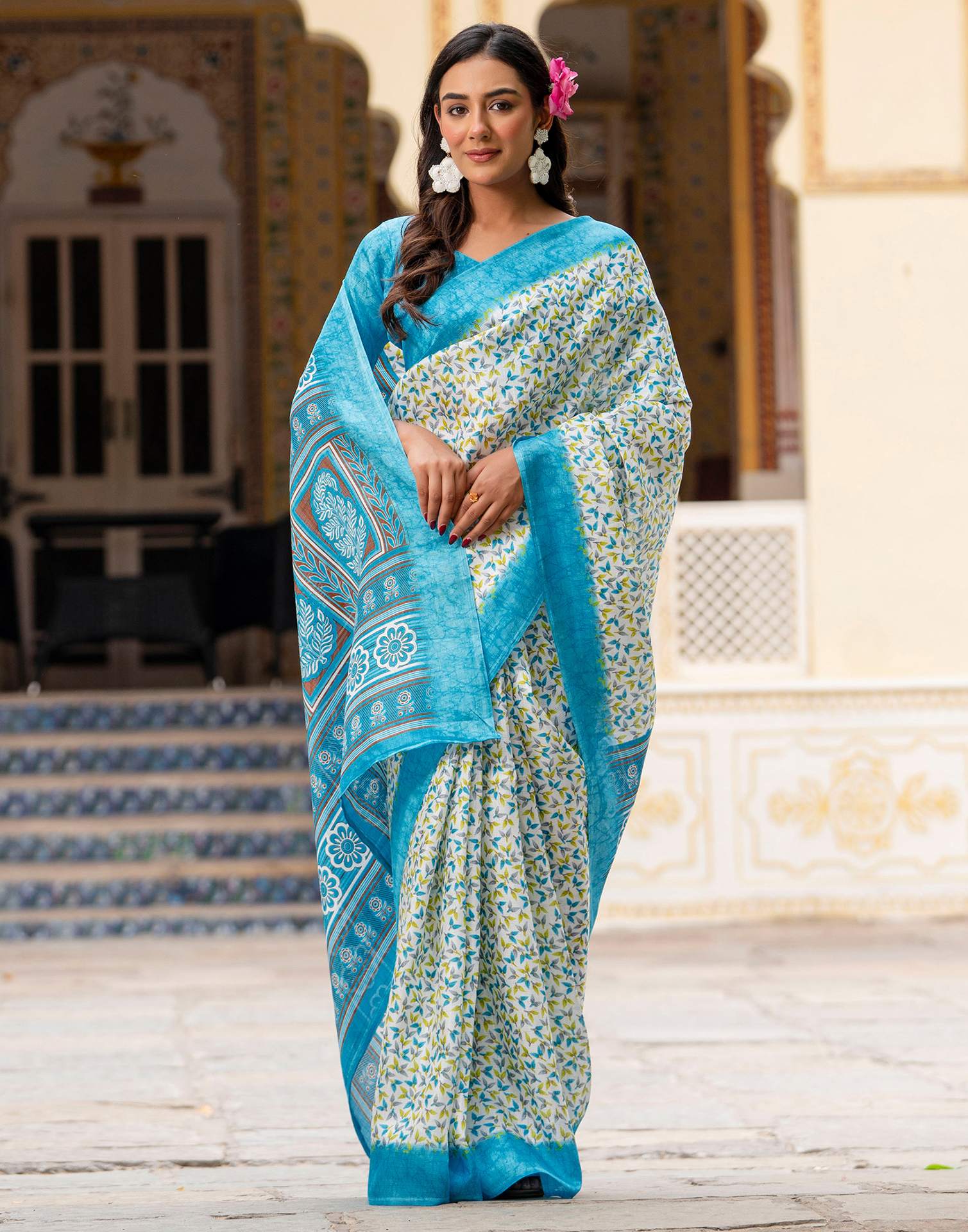Off White Khadi Printed Saree