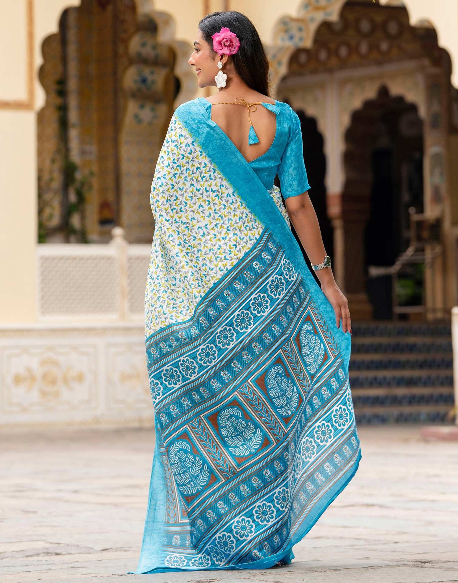Off White Khadi Printed Saree
