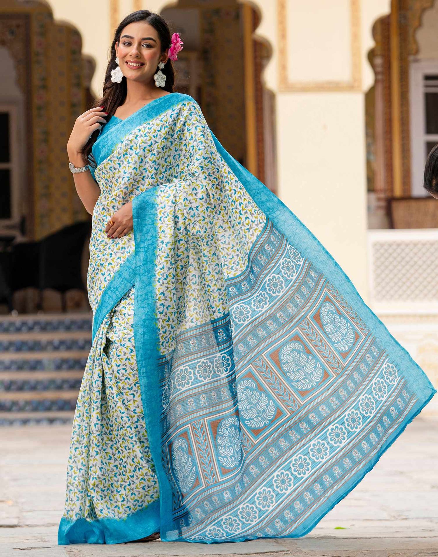 Off White Khadi Printed Saree