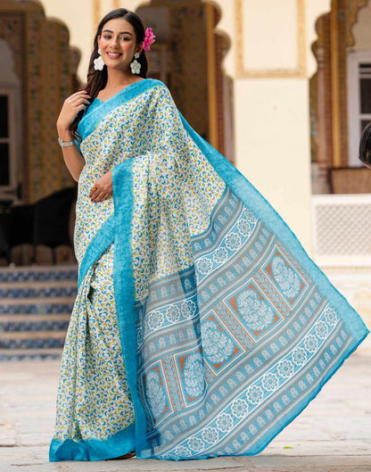 Off White Khadi Printed Saree