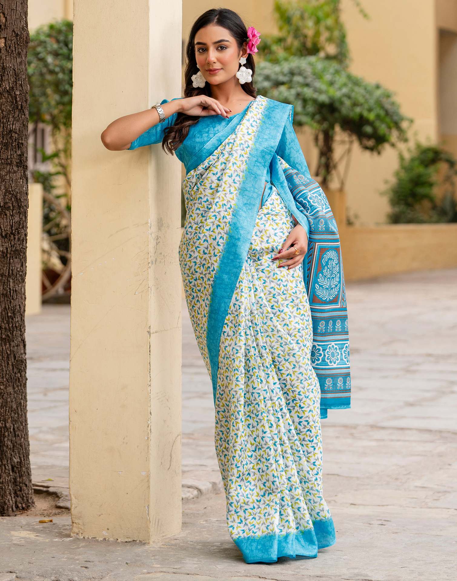 Off White Khadi Printed Saree