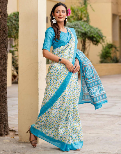 Off White Khadi Printed Saree