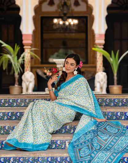 Off White Khadi Printed Saree