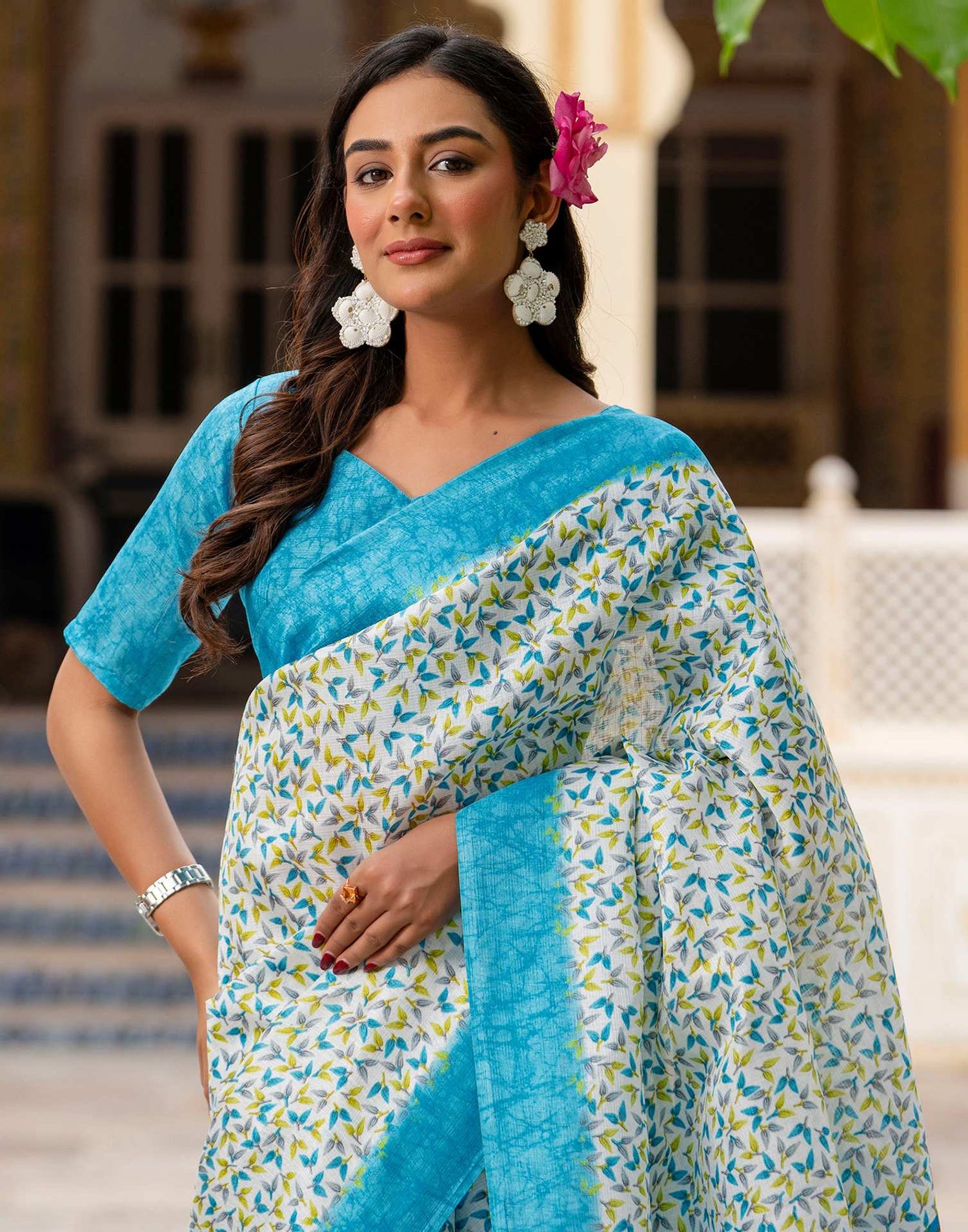 Off White Khadi Printed Saree