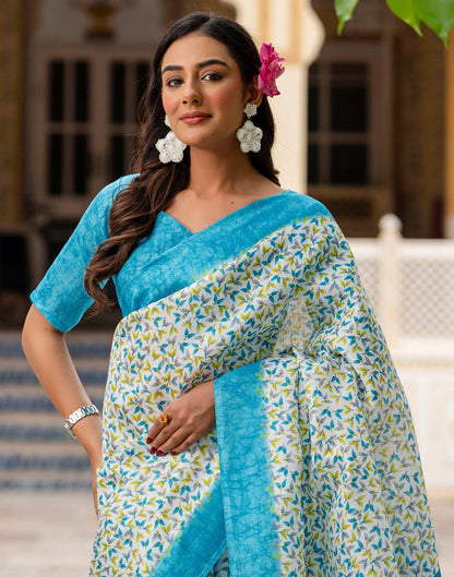 Off White Khadi Printed Saree