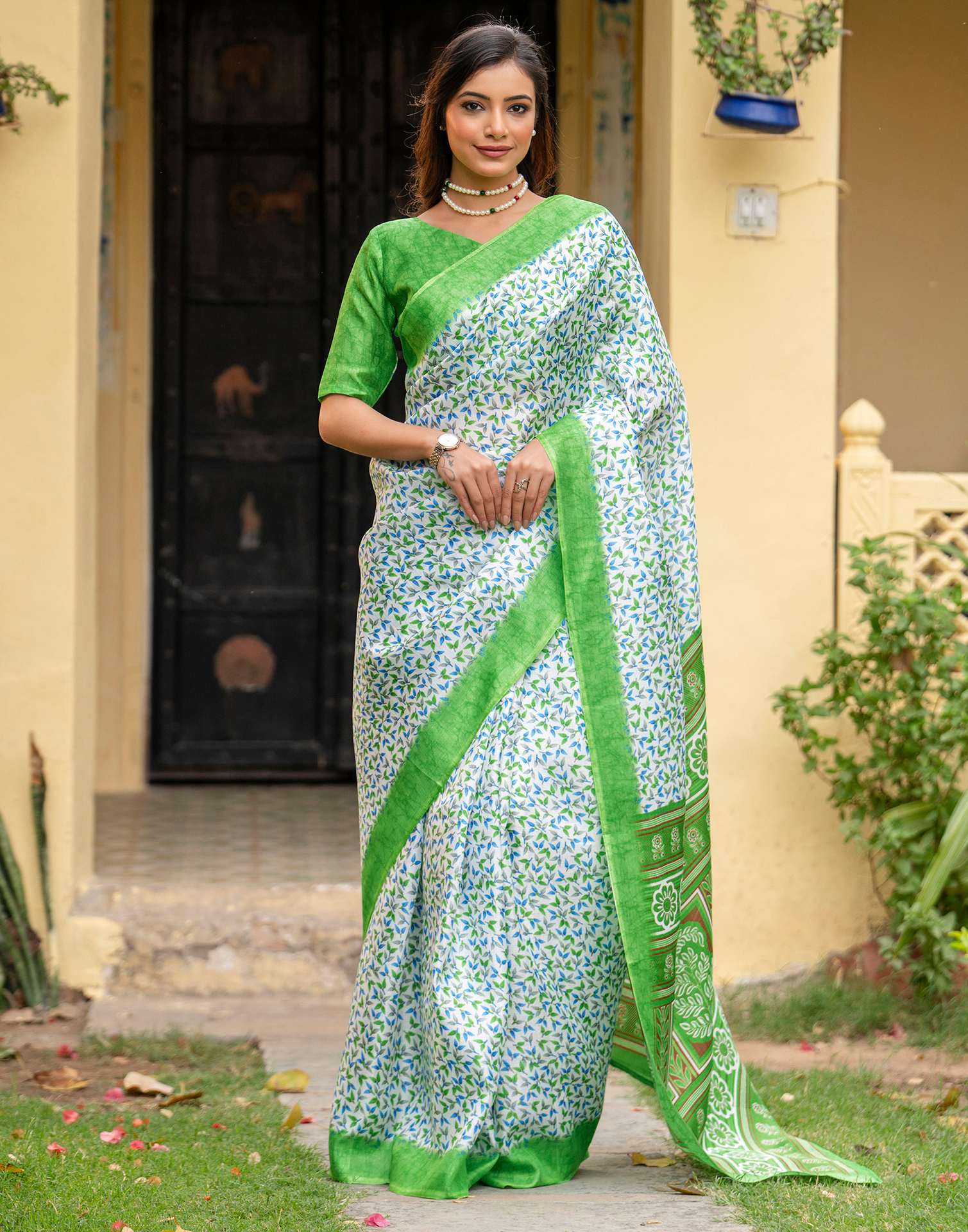 Off White Khadi Printed Saree