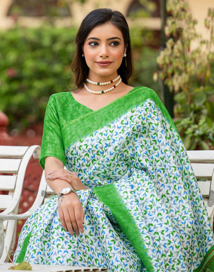 Off White Khadi Printed Saree
