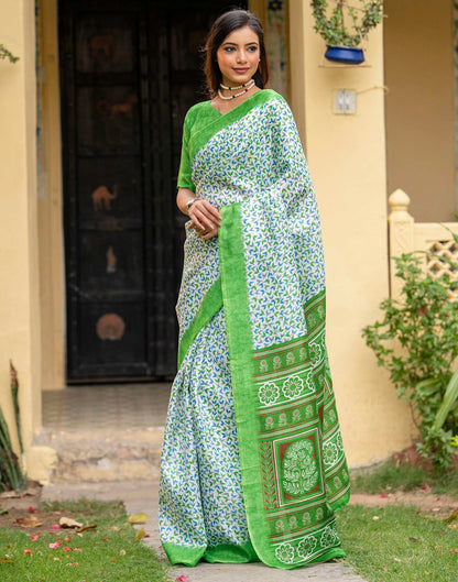 Off White Khadi Printed Saree