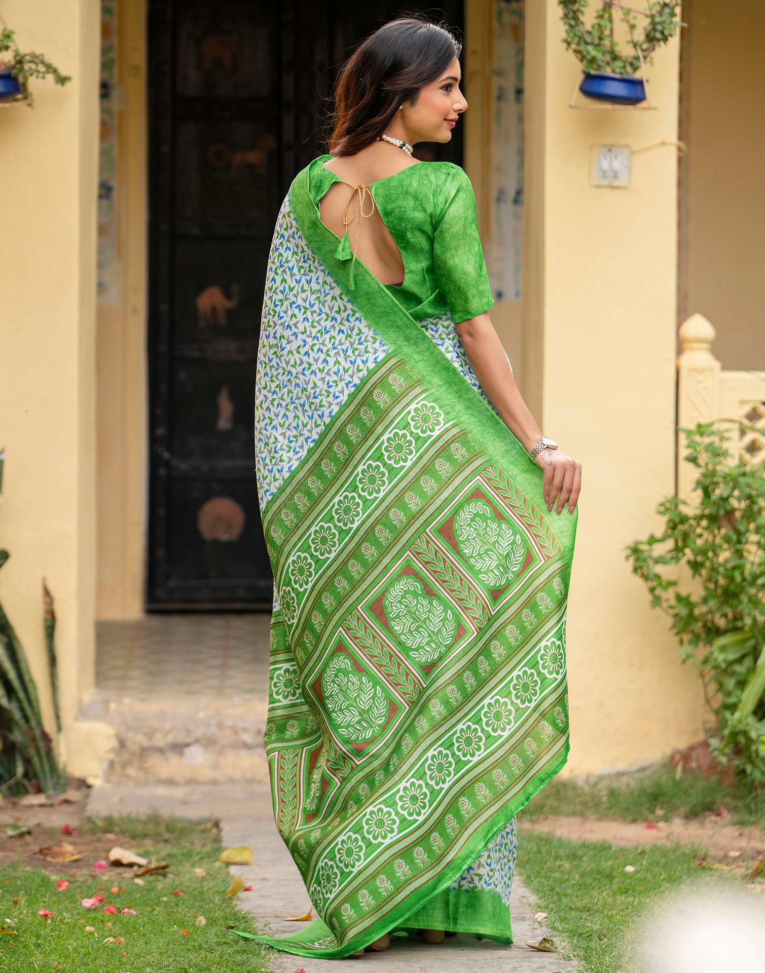 Off White Khadi Printed Saree
