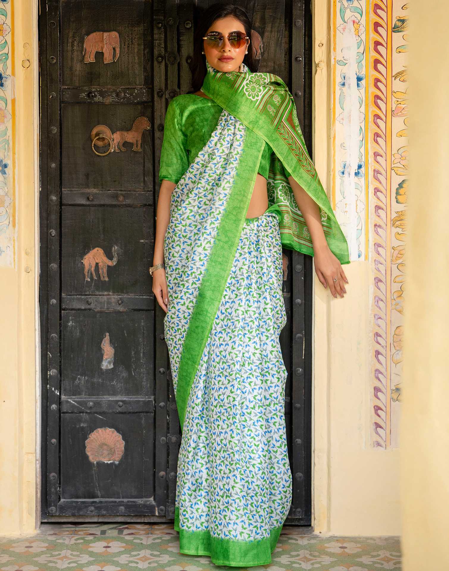 Off White Khadi Printed Saree