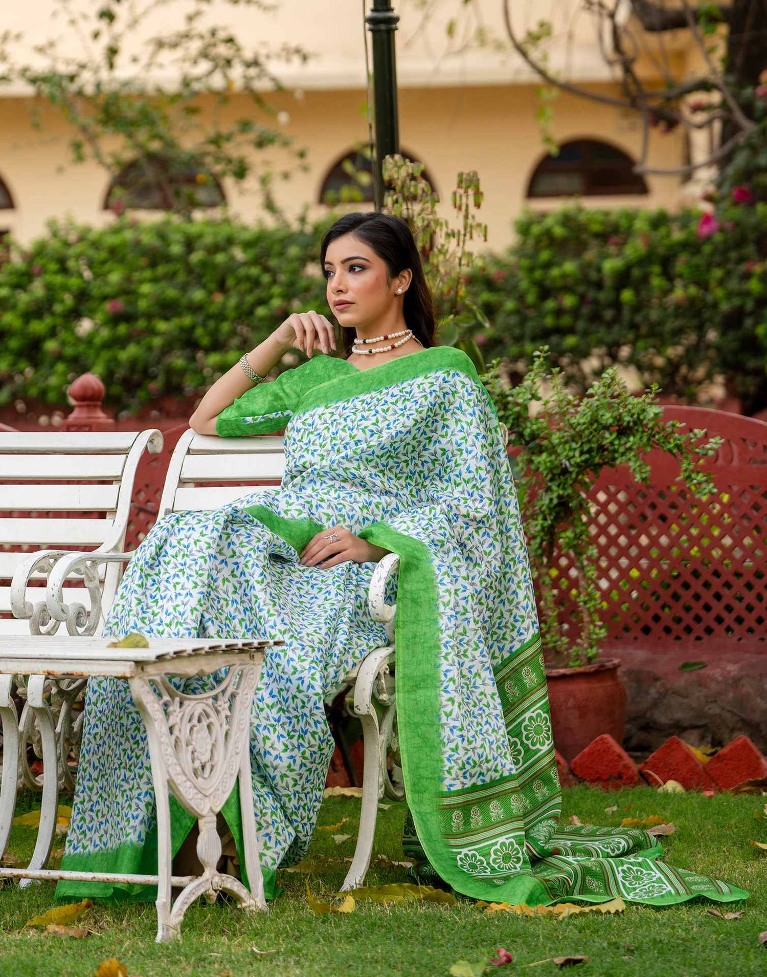 Off White Khadi Printed Saree