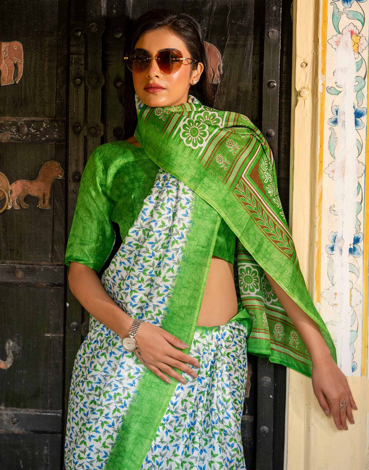 Off White Khadi Printed Saree