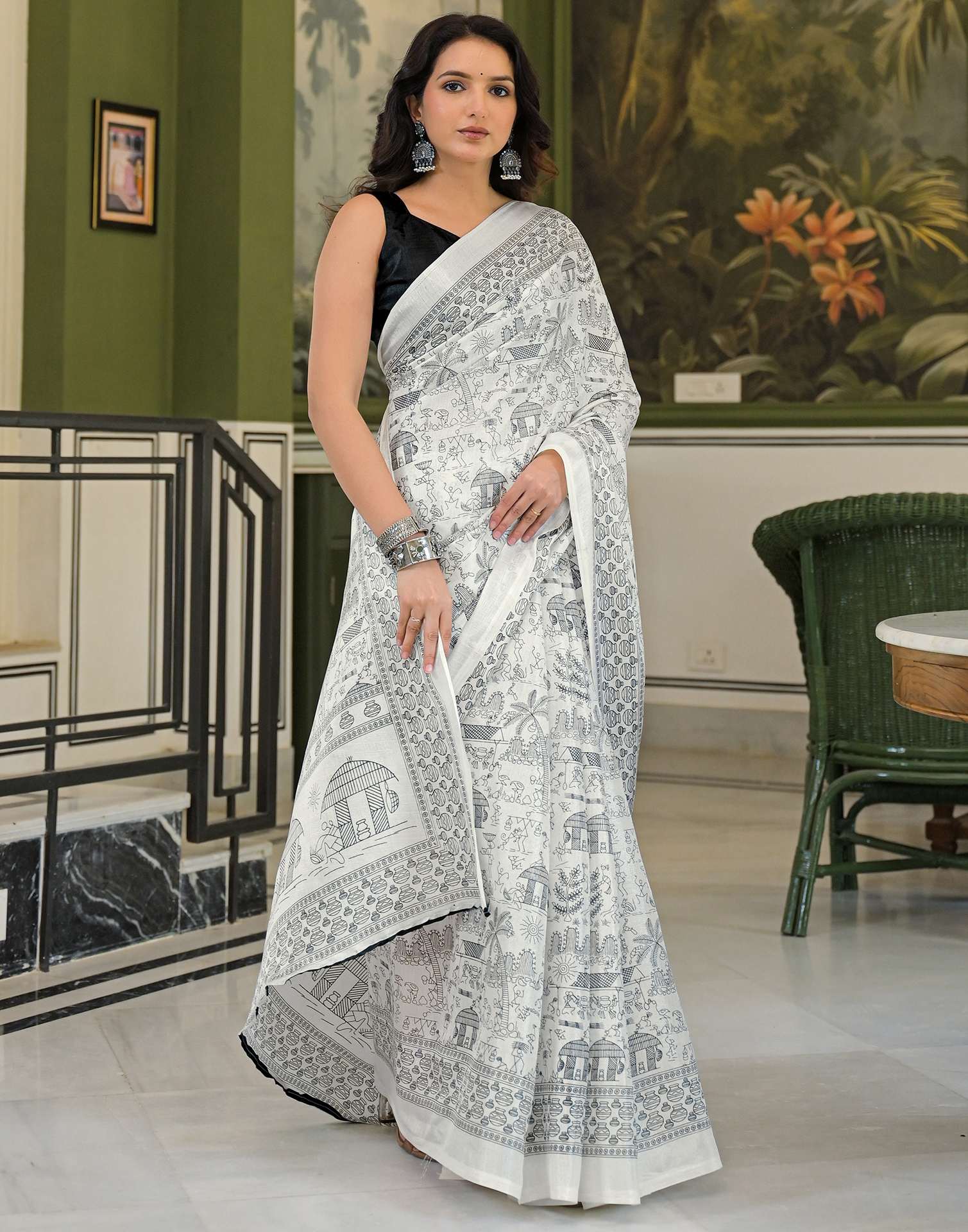Off White Khadi Warli Printed Saree