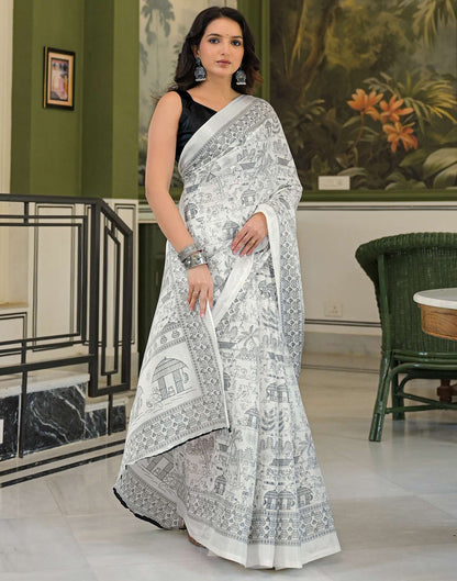 Off White Khadi Warli Printed Saree