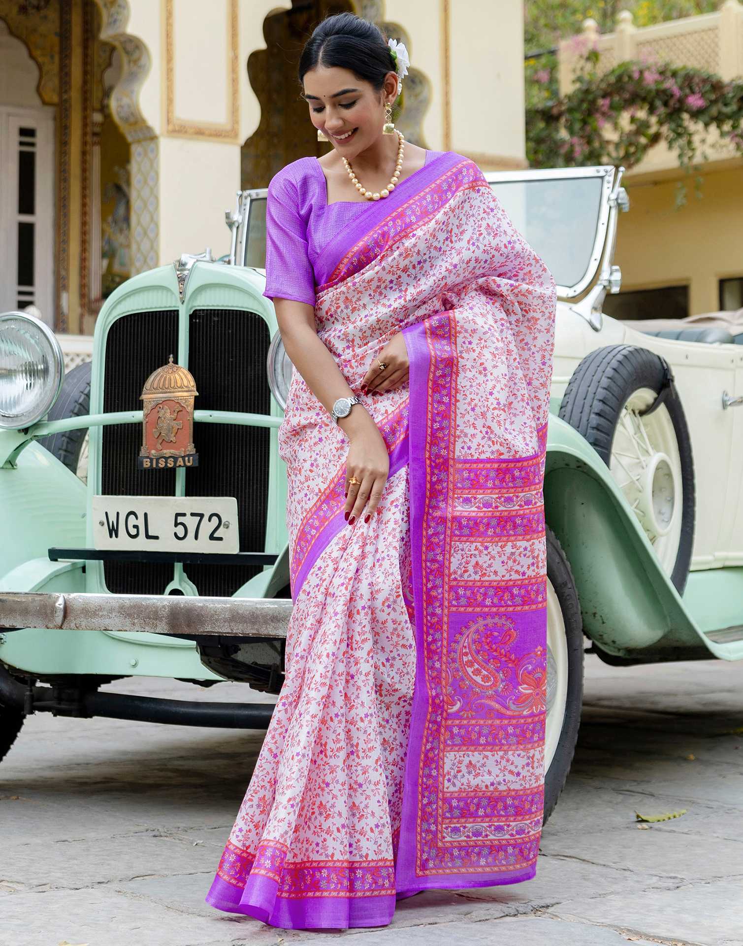 White Khadi Printed Saree