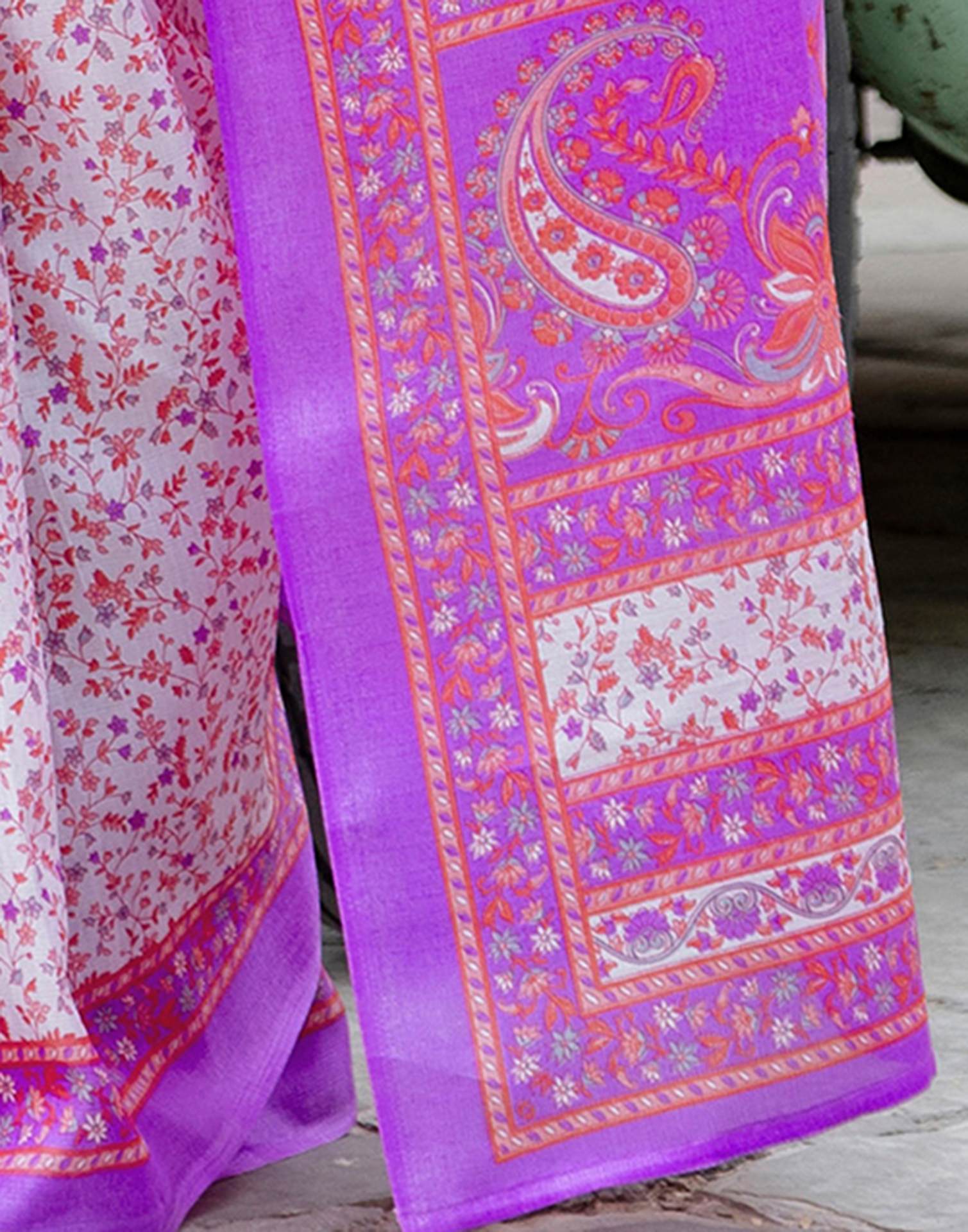 White Khadi Printed Saree
