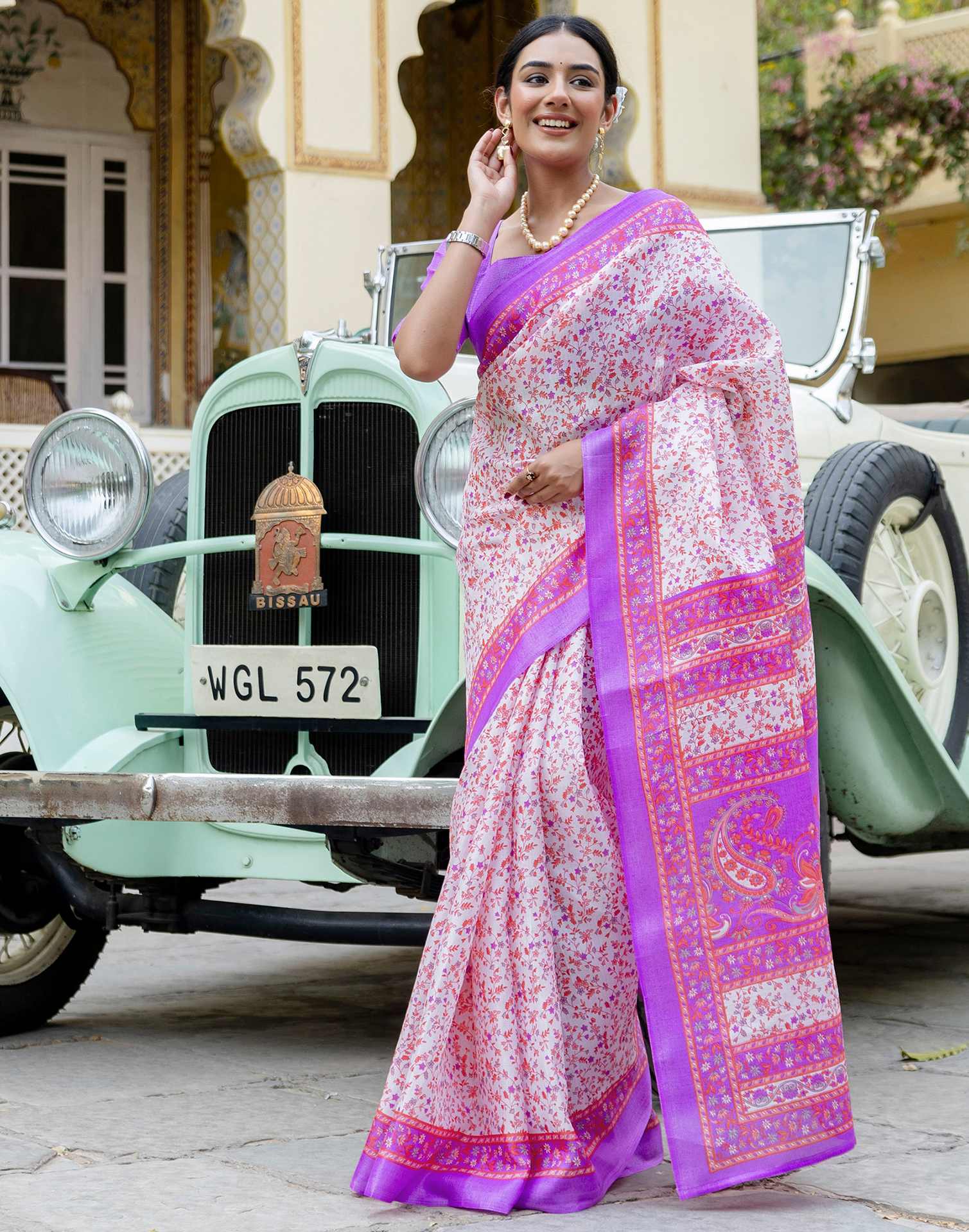 White Khadi Printed Saree
