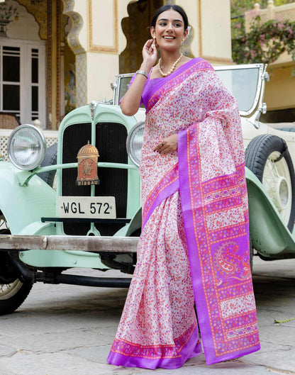 White Khadi Printed Saree