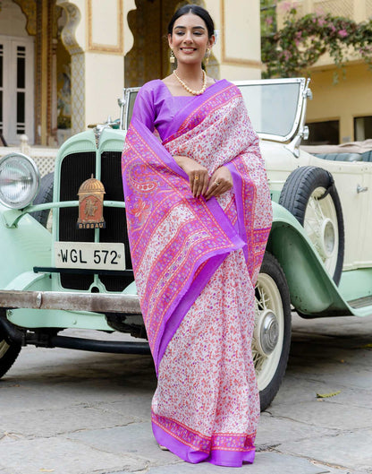 White Khadi Printed Saree