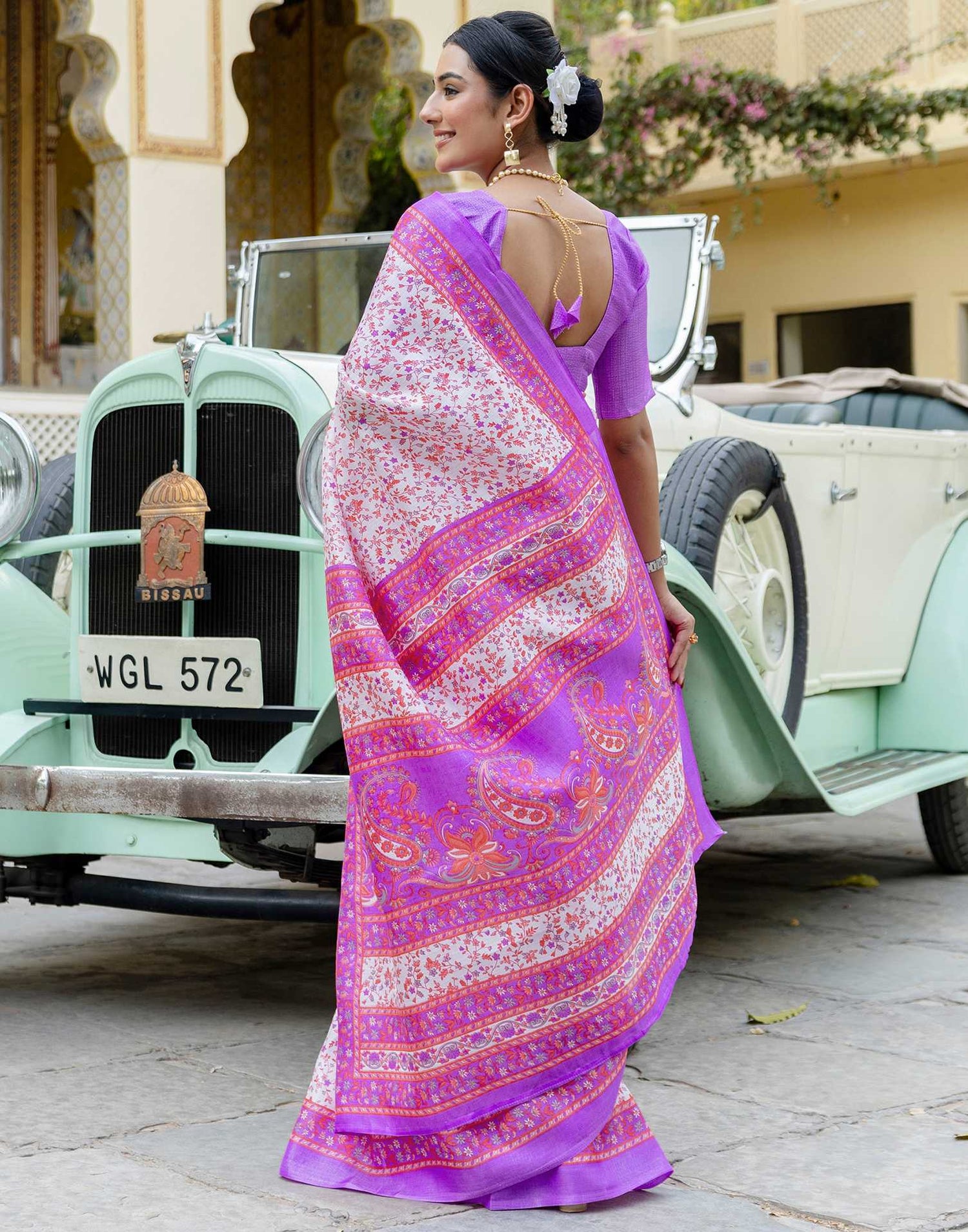 White Khadi Printed Saree