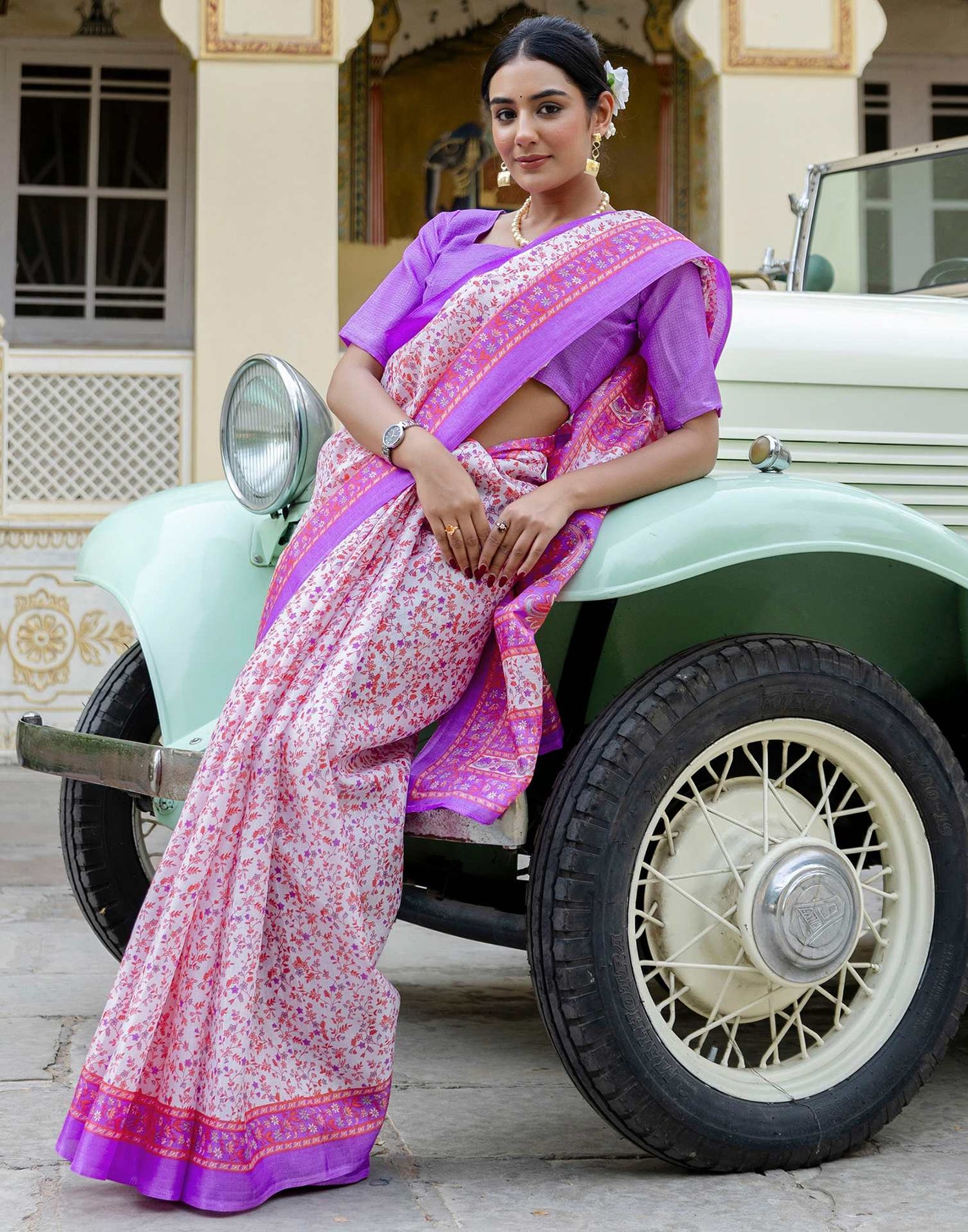 White Khadi Printed Saree