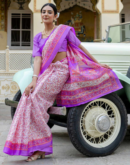 White Khadi Printed Saree