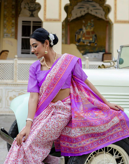 White Khadi Printed Saree