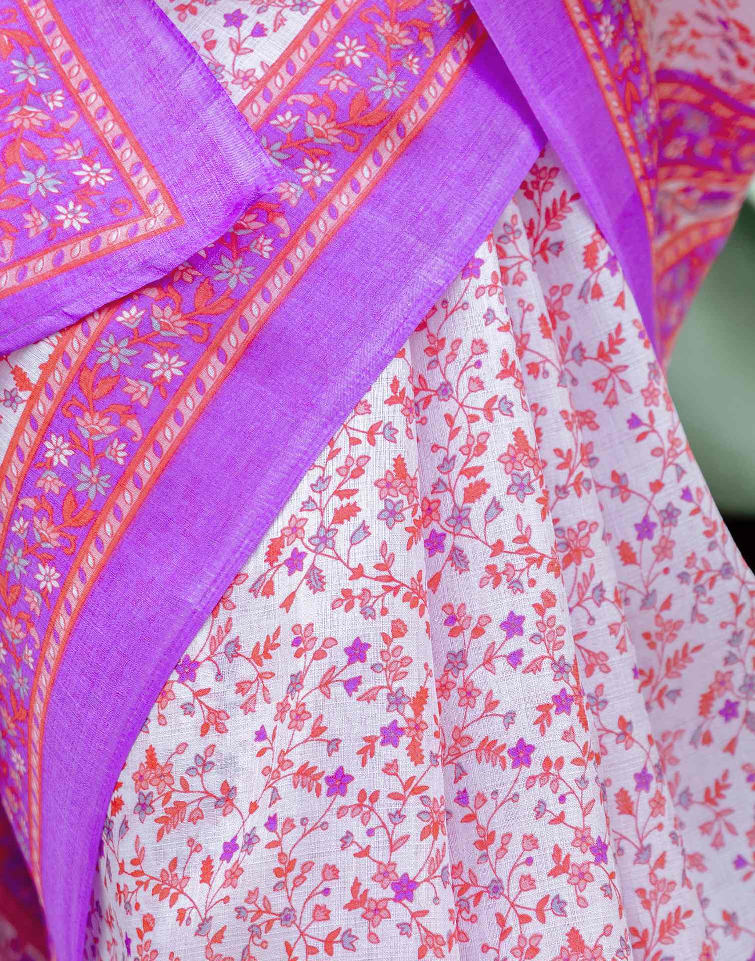 White Khadi Printed Saree