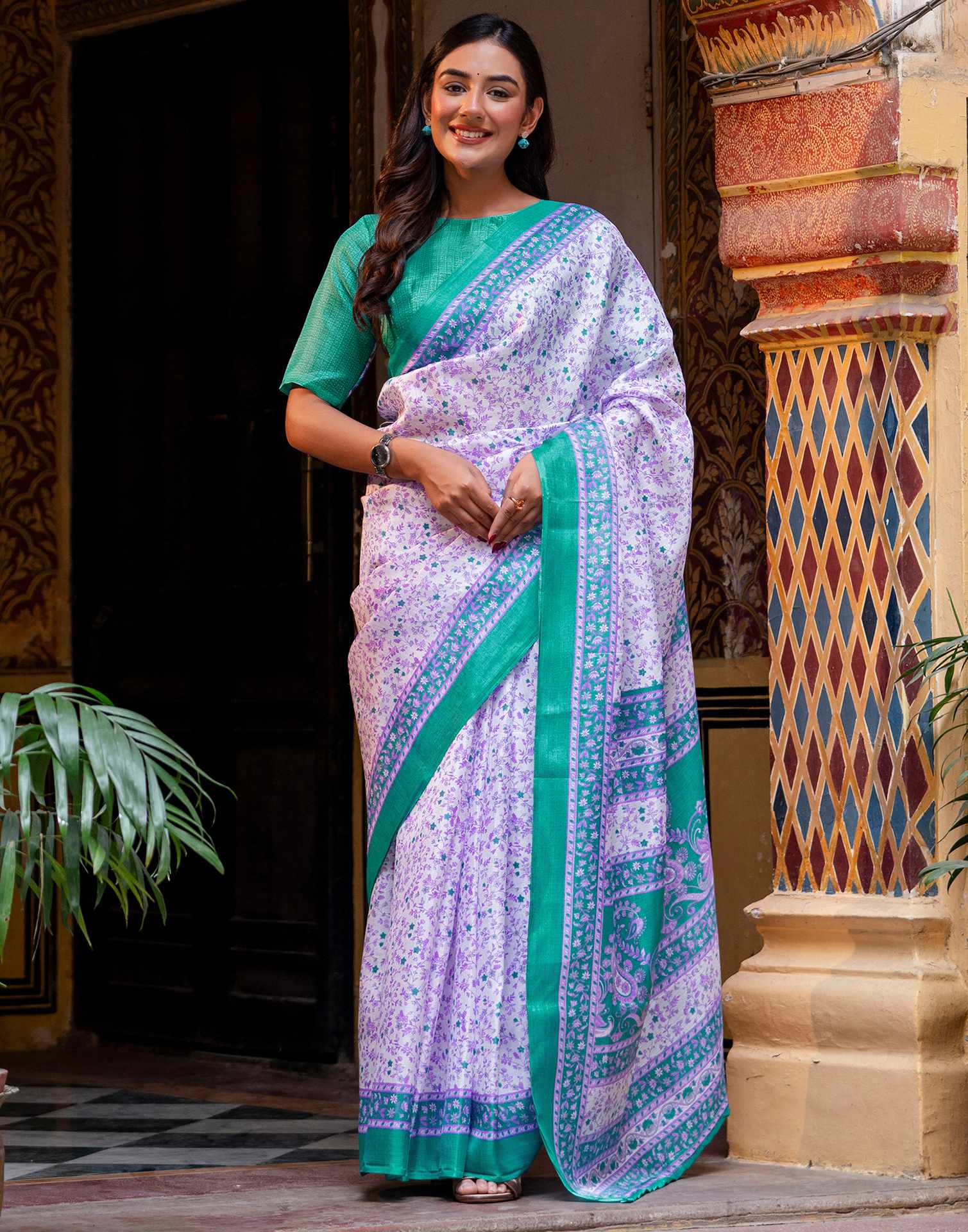 White Khadi Printed Saree