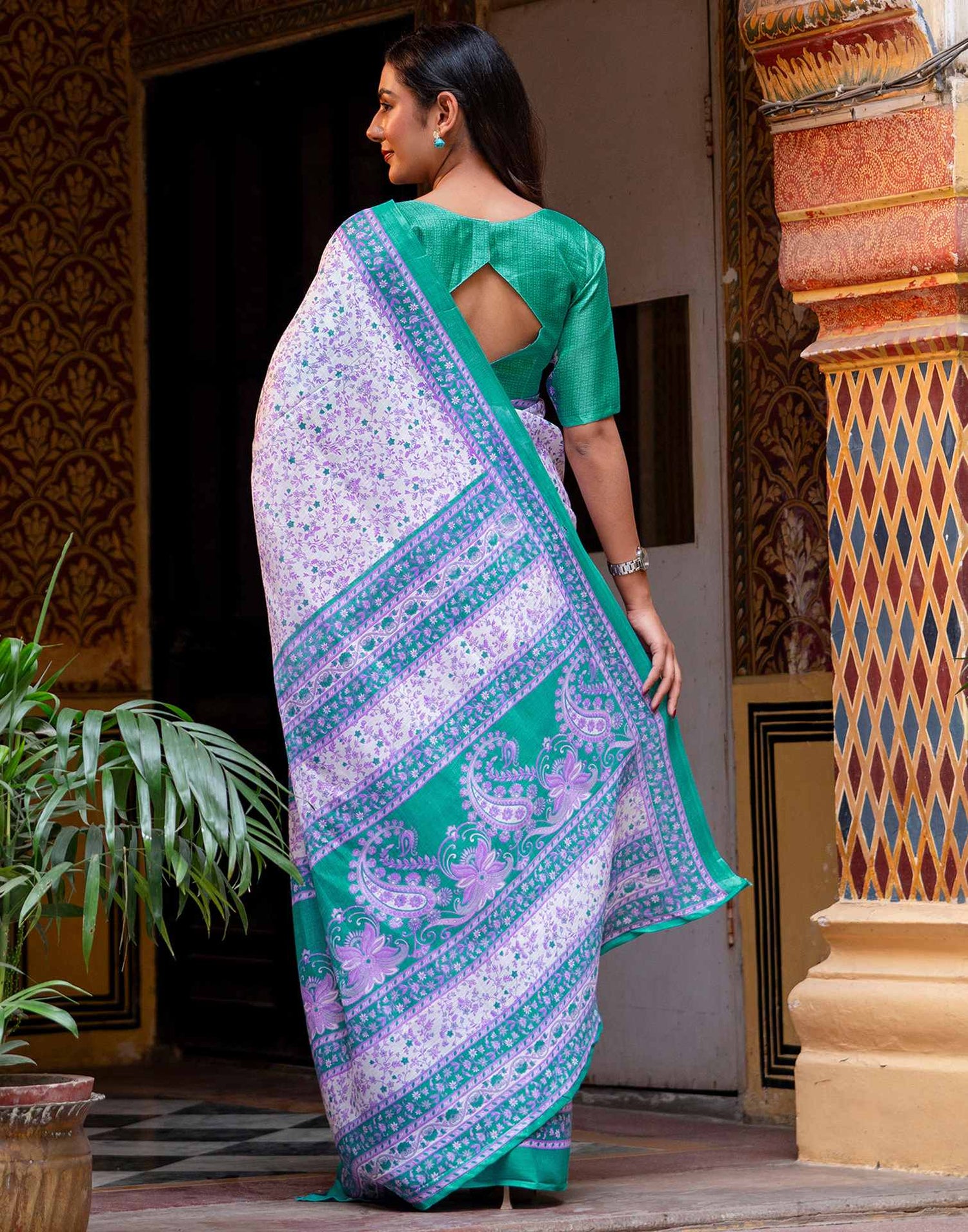 White Khadi Printed Saree