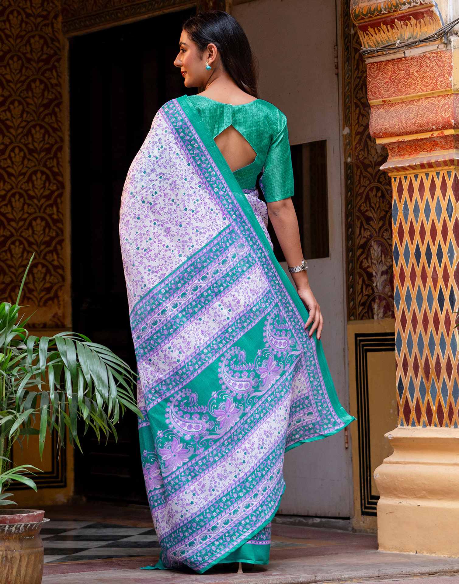 White Khadi Printed Saree