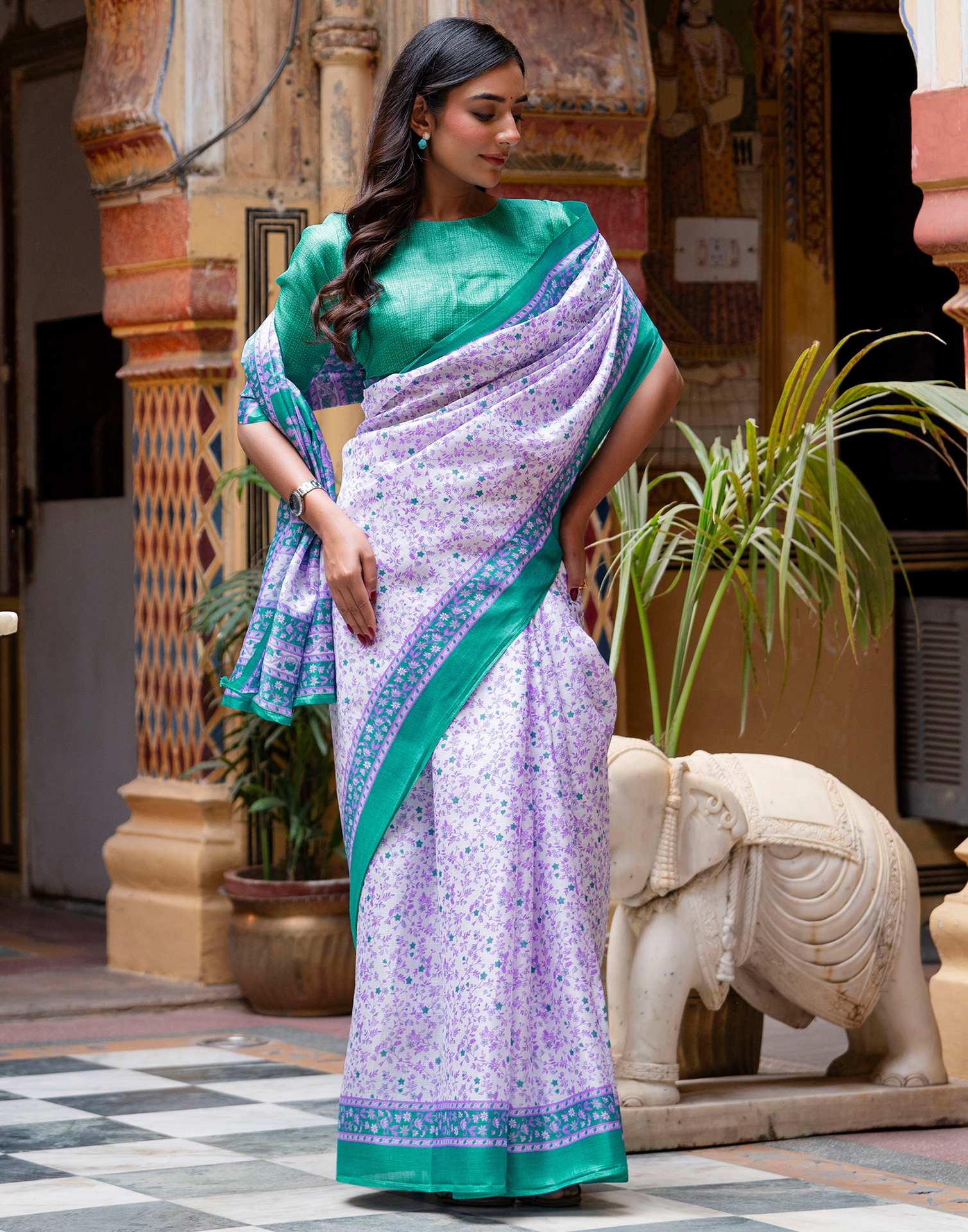 White Khadi Printed Saree