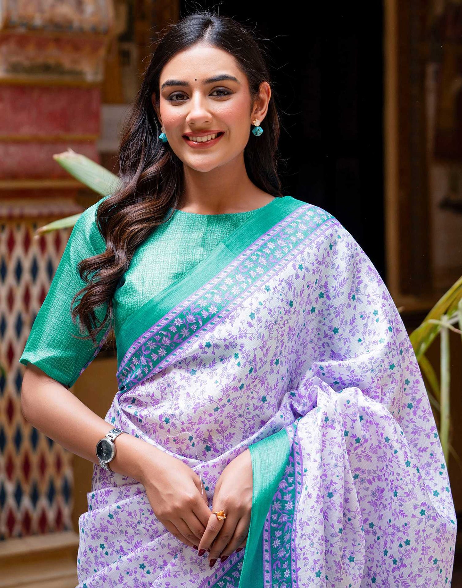 White Khadi Printed Saree