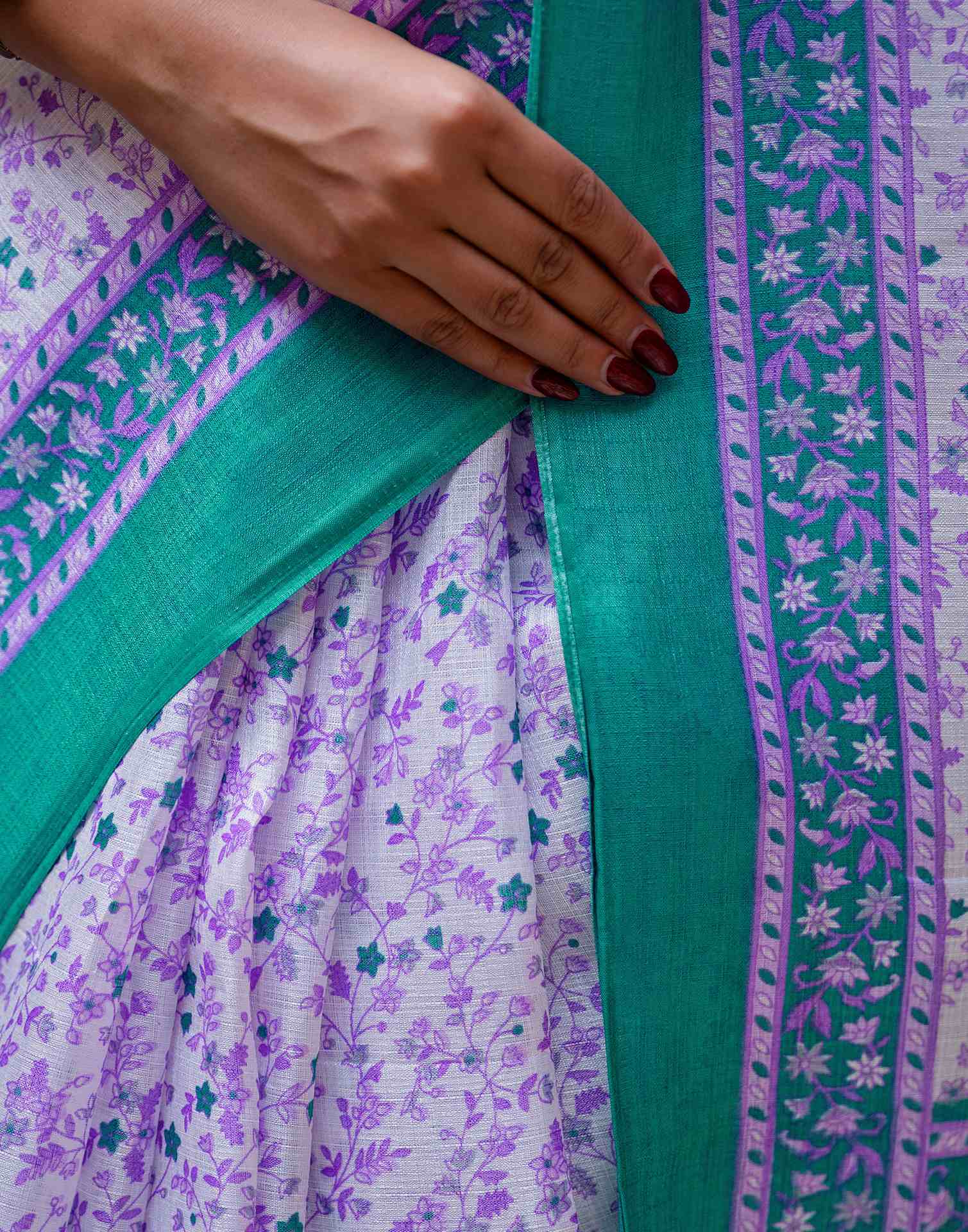 White Khadi Printed Saree