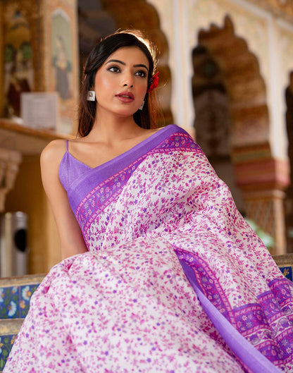 White Khadi Printed Saree