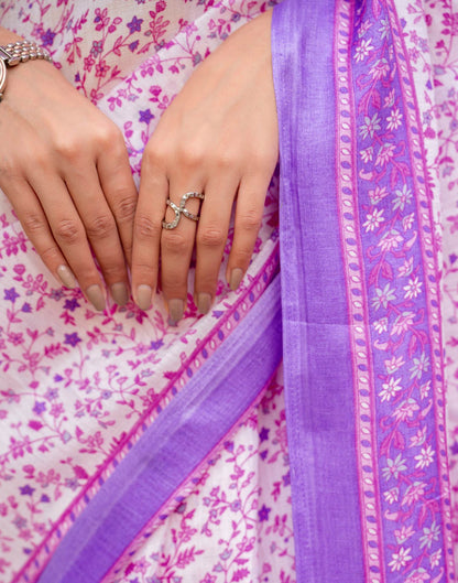 White Khadi Printed Saree