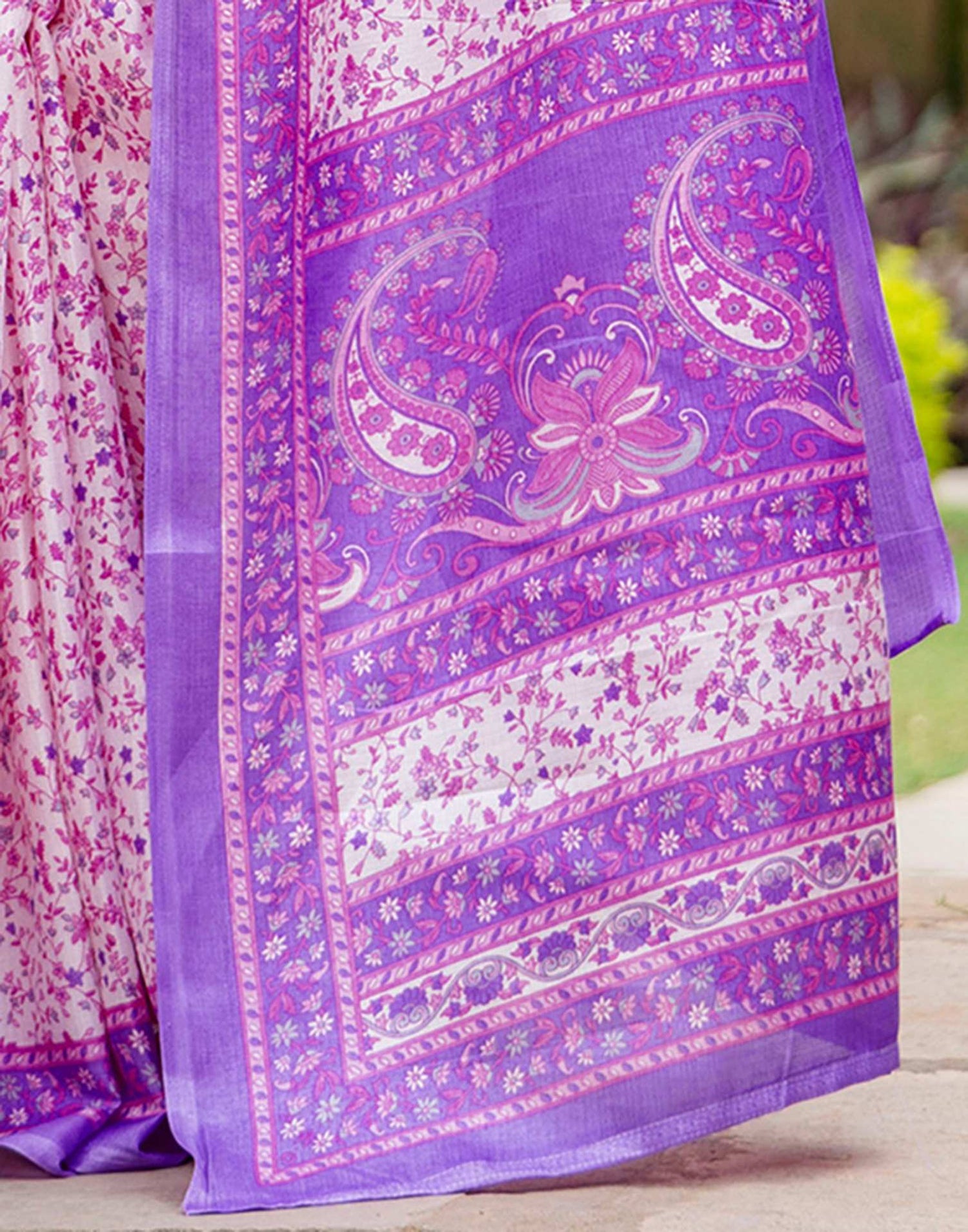 White Khadi Printed Saree