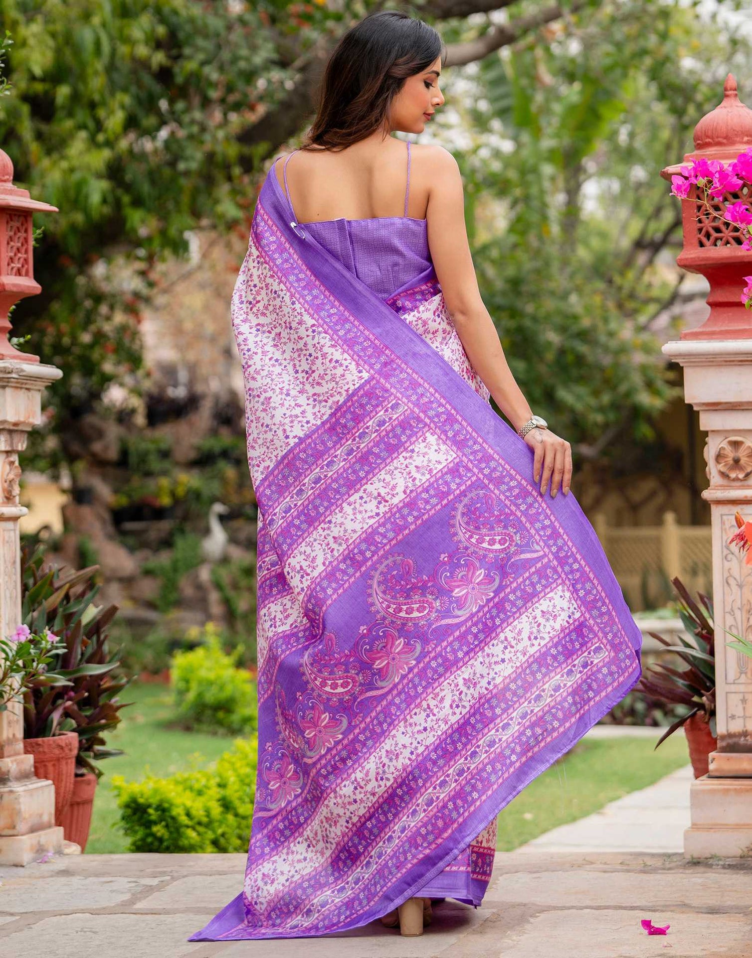 White Khadi Printed Saree